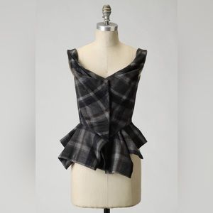 Anthropologie Fei Polaire Gray Plaid Peplum Wool Vest Sleeveless Tank Top XS